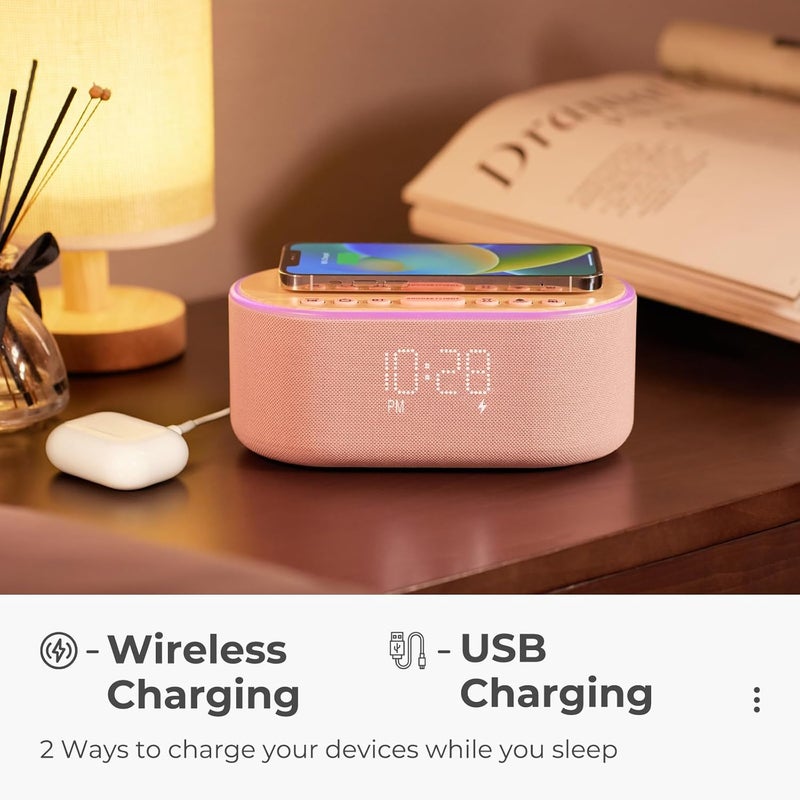 uscce Alarm Clock Bluetooth FM Radio: 10W Stereo Sound Speaker - Fast Wireless Charging for iPhone Samsung - Dimmable Clock Radio for Bedroom - Image 3